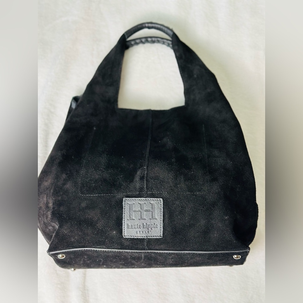 Haute Hippie Black Suede Hobo Bag With Detachable Pouch - Picture 3 of 12
